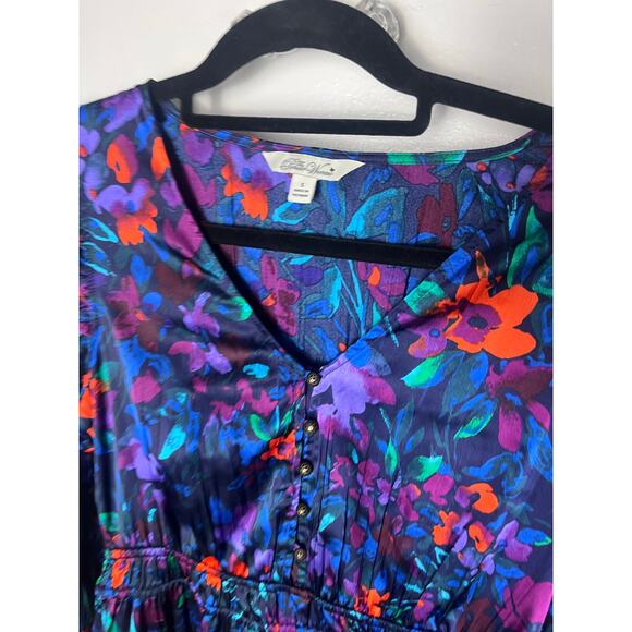 The Pioneer Woman Blue Long Sleeve Boho Floral Flounce Mini Dress Size Small - Picture 4 of 8